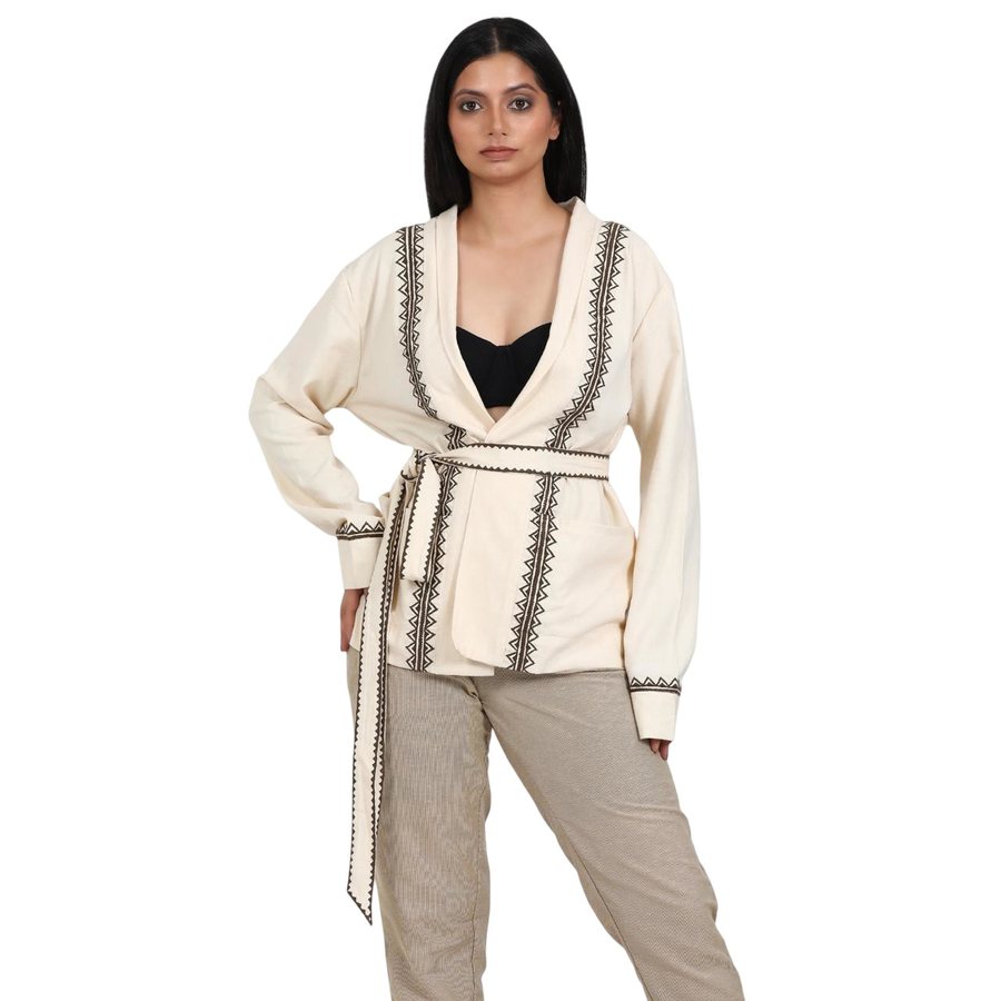 Embroidered wrap jacket